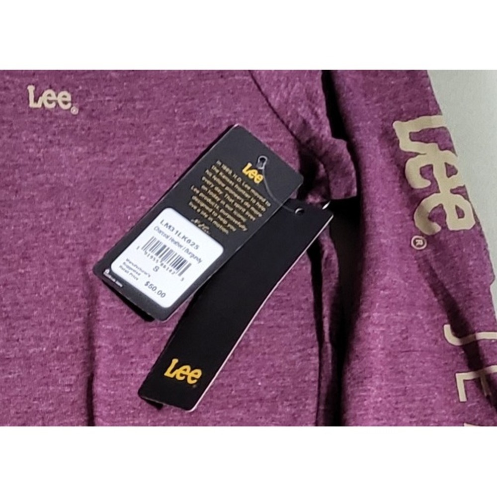 Lee Men's Long Sleeve T Shirt Tee Burgundy/Black Graphic Logo‎ Size S - Picture 7 of 7